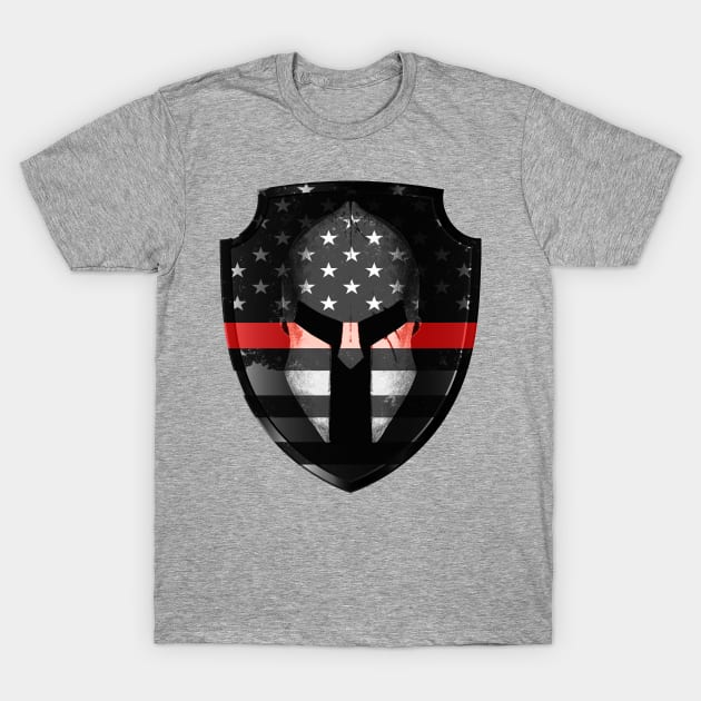 Red Line Spartan Helmet T-Shirt by DazzlingApparel